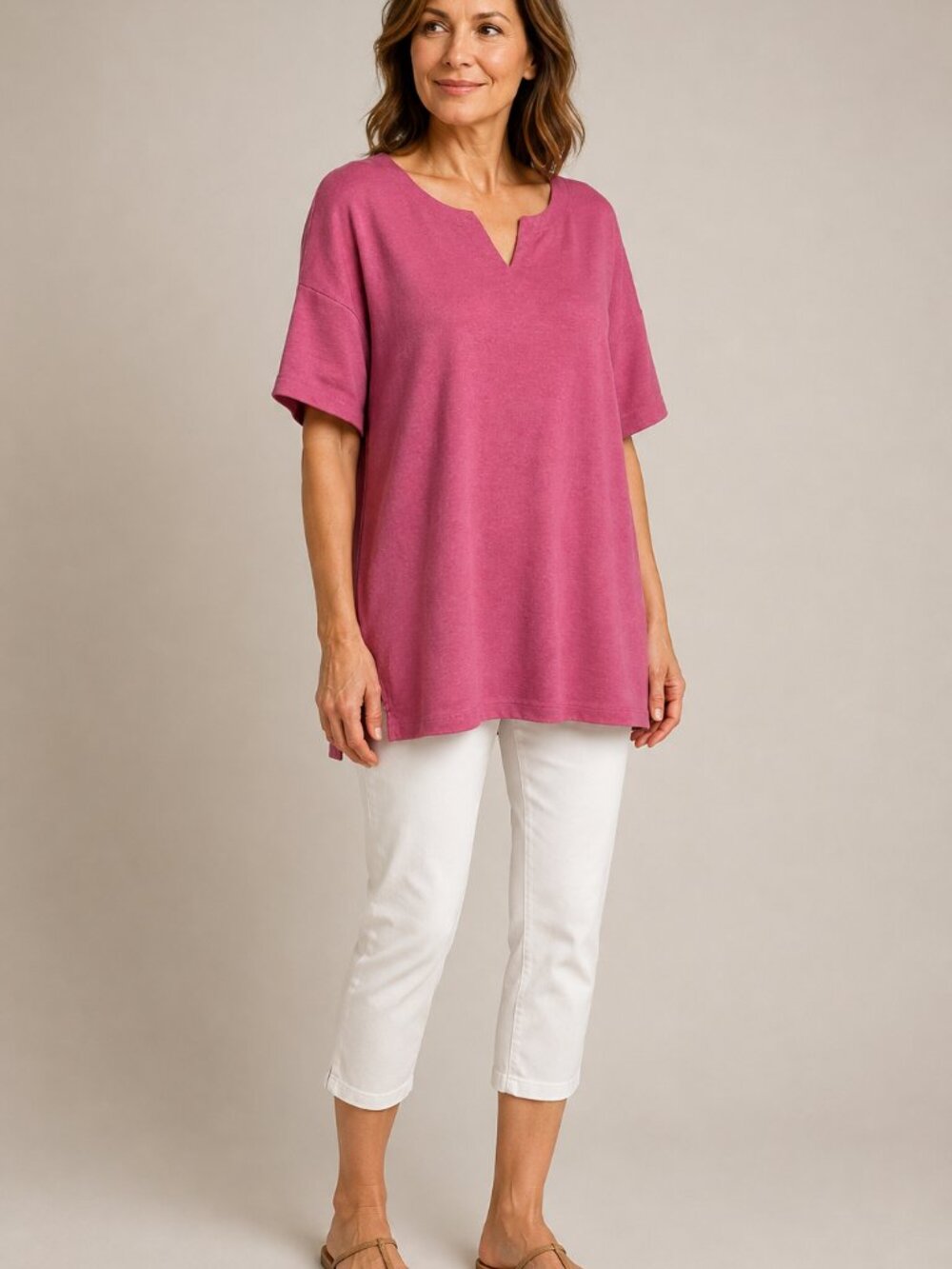 Kim Rogers Perfectly Soft Pink Split-Neck Tunic Top XXL